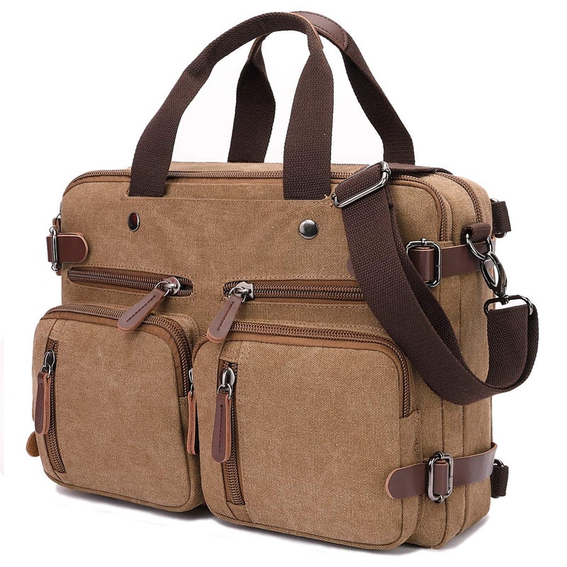 CROCOD 3 in 1 Convertible Laptop Backpack, 17.3 inch Messenger Bag for Men, Multi-Functional Travel Laptop Bag for College Men Women (17.3 Inch, Coffee) - Image 1